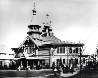 Parish church and school designed for the All-Russian Exhibition of Industry and Art, Nizhny Novgorod, 1896